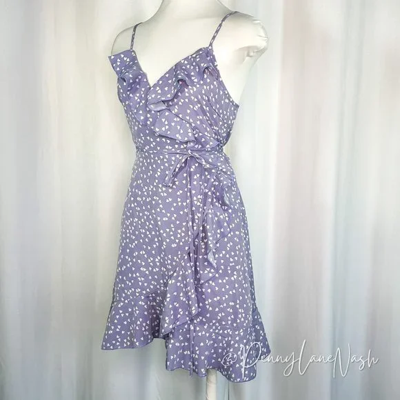 SHEIN Ruffle Trim Allover Heart Knot Side Wrap Cami Dress Purple - Picture 3 of 12